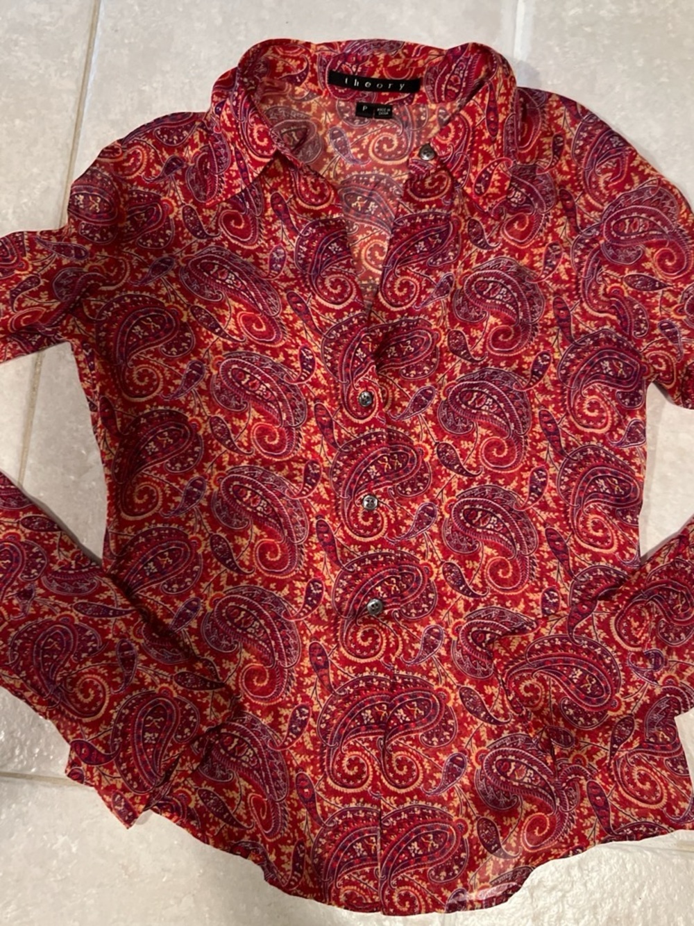 Theory Red and Purple Paisley Button-Down Shirt